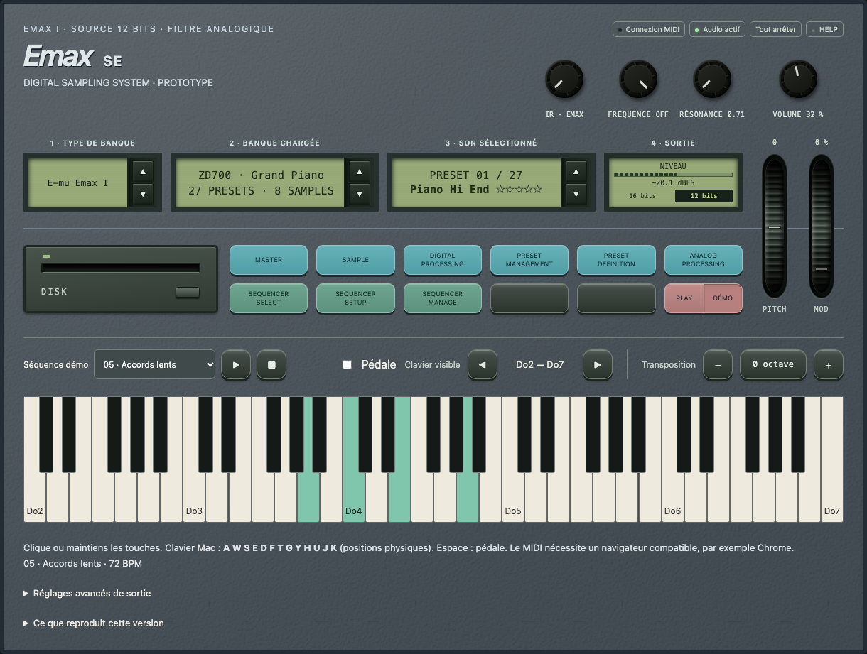DANA : façade, écran et clavier du sampler